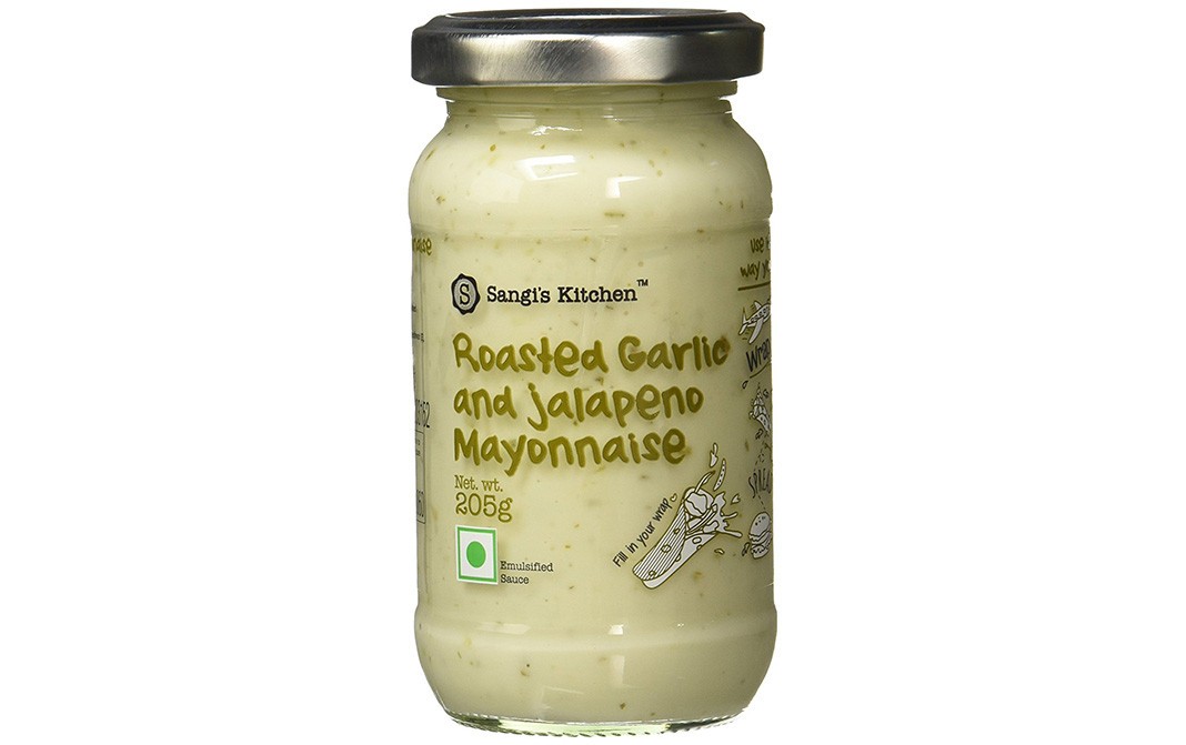 Sangi's Kitchen Roasted Garlic and  Jalapeno Mayonnaise   Glass Jar  205 grams